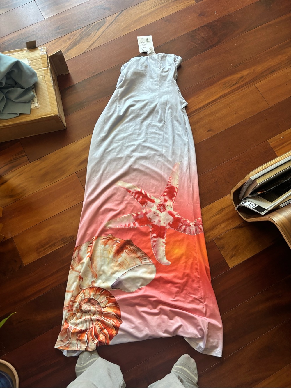 Light Blue Satin Shell Accent Slip Dress - Picture 3 of 3